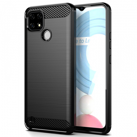 Realme C21 - Husa Carbon Silicone pentru Realme C21, Negru
