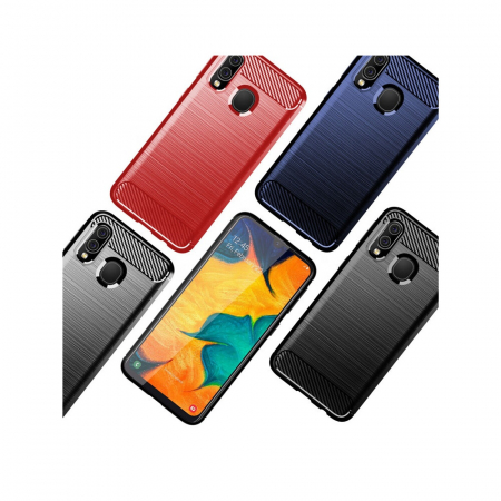 Husa Carbon Silicone pentru Samsung Galaxy A40, Negru [10]