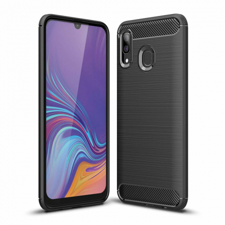 Galaxy A40 - Husa Carbon Silicone pentru Samsung Galaxy A40, Negru