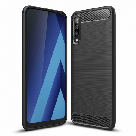 Galaxy A50 - Husa Carbon Silicone pentru Samsung Galaxy A50, Negru