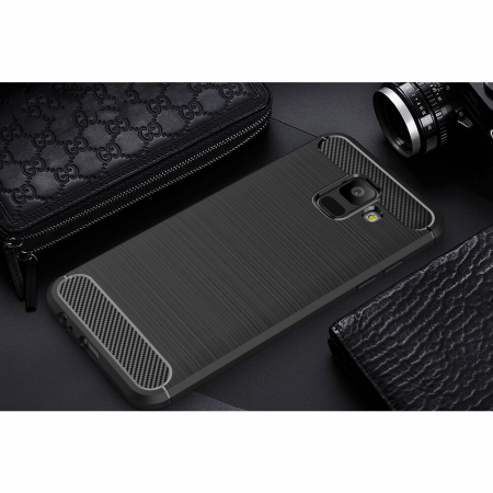 Husa Carbon Silicone pentru Samsung Galaxy A6 (2018), Negru [10]