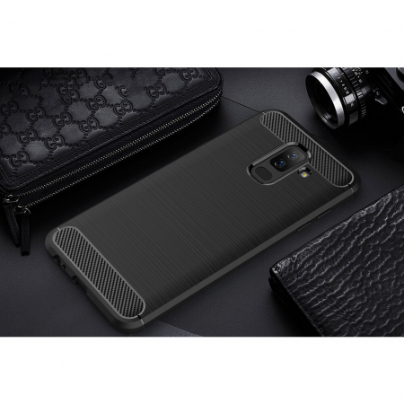 Husa Carbon Silicone pentru Samsung Galaxy A6 Plus (2018), Negru [9]