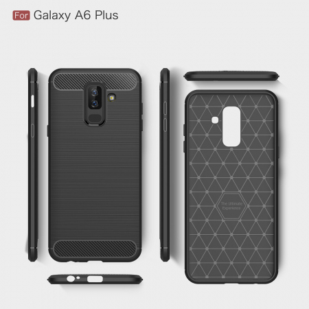 Husa Carbon Silicone pentru Samsung Galaxy A6 Plus (2018), Negru [7]