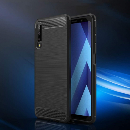 Husa Carbon Silicone pentru Samsung Galaxy A7 (2018), Negru [4]