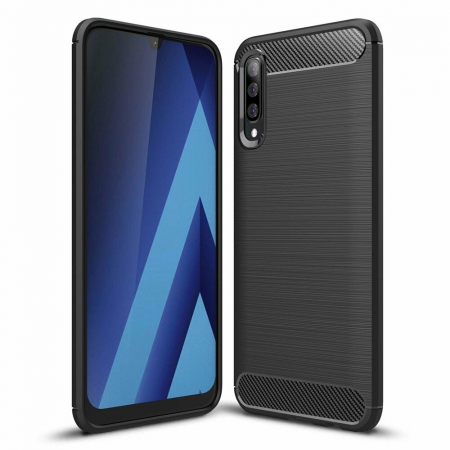 Galaxy A70 - Husa Carbon Silicone pentru Samsung Galaxy A70, Negru