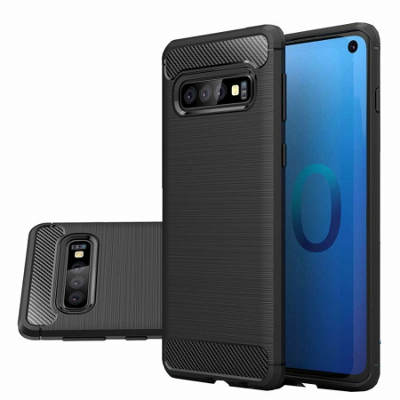 Husa Carbon Silicone pentru Samsung Galaxy S10, Negru [6]