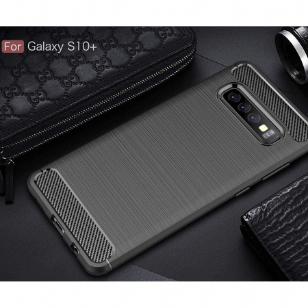Husa Carbon Silicone pentru Samsung Galaxy S10+, Negru [2]