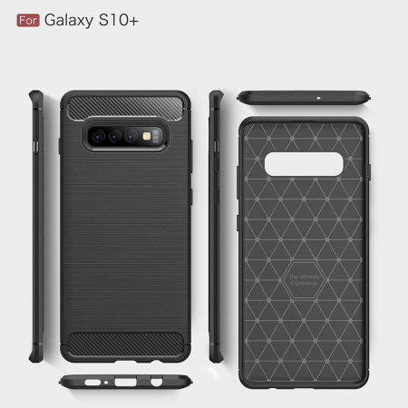 Husa Carbon Silicone pentru Samsung Galaxy S10+, Negru [5]