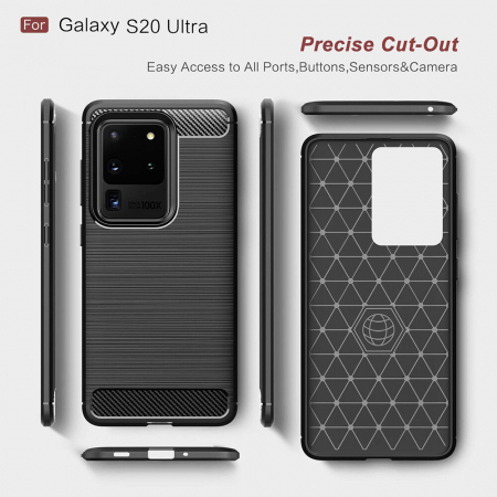 Husa Carbon Silicone pentru Samsung Galaxy S20 Ultra, Negru [2]