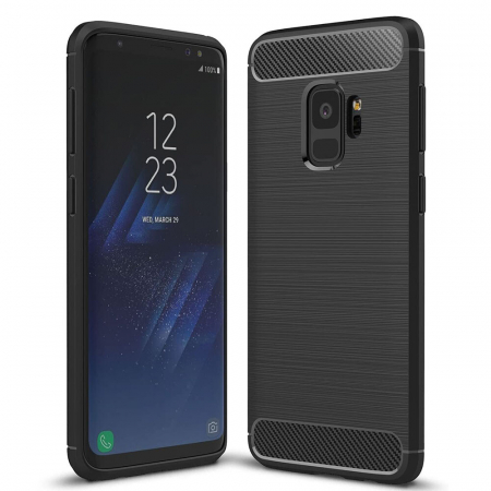 Galaxy S9 - Husa Carbon Silicone pentru Samsung Galaxy S9, Negru