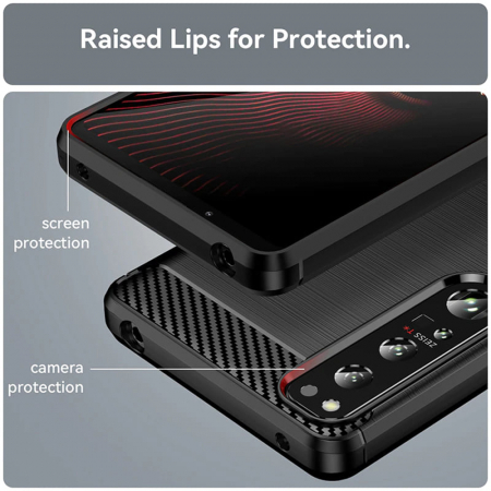Husa Carbon Silicone pentru Sony Xperia 1 IV, Negru [5]