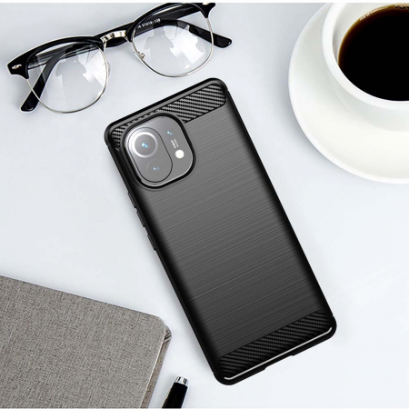 Husa Carbon Silicone pentru Xiaomi Mi 11 Lite, Negru [3]