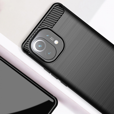 Husa Carbon Silicone pentru Xiaomi Mi 11, Negru [3]