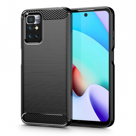 Xiaomi Redmi 10 - Husa Carbon Silicone pentru Xiaomi Redmi 10, Negru