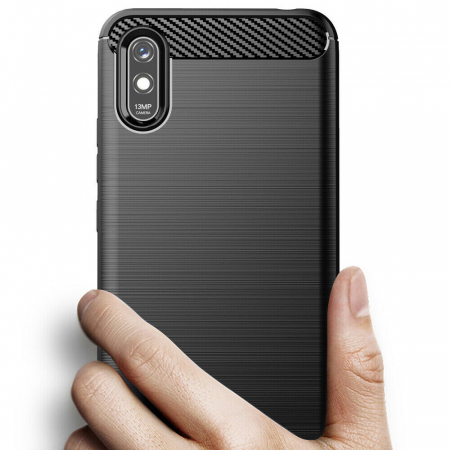 Husa Carbon Silicone pentru Xiaomi Redmi 9A, Negru [2]