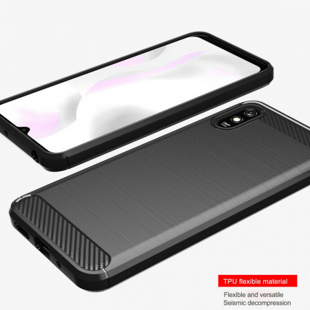 Husa Carbon Silicone pentru Xiaomi Redmi 9A, Negru [3]