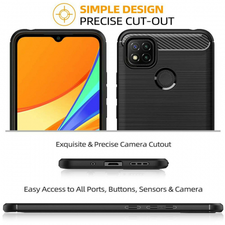Husa Carbon Silicone pentru Xiaomi Redmi 9C, Negru [3]