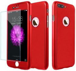 Husa Full Cover (fata + spate + geam sticla) pentru Apple iPhone 7 Plus, Red [0]
