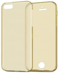 Husa Full TPU 360 (fata + spate) pentru Apple iPhone 5 / 5S / SE, Gold Transparent [2]