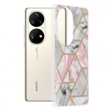 Huawei P50 Pro - Husa Huawei P50 Pro, Techsuit Marble Series, Pink Hex