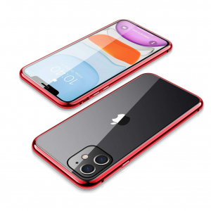 Husa iPhone 11 Magnetic Glass 360 (sticla fata + spate), Red [2]