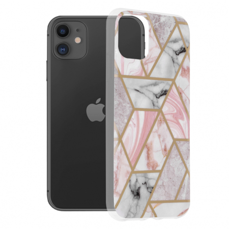 iPhone 11 - Husa iPhone 11, Techsuit Marble Series, Pink Hex