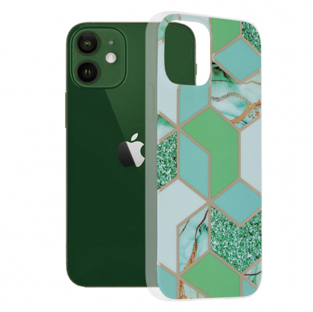 iPhone - Husa iPhone 12, Techsuit Marble Series, Green Hex