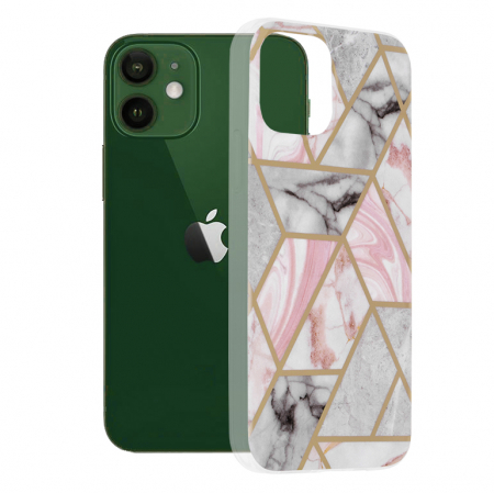 iPhone - Husa iPhone 12, Techsuit Marble Series, Pink Hex