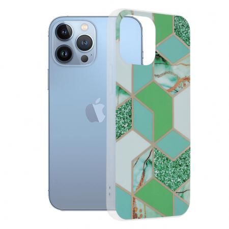iPhone - Husa iPhone 13 Pro Max, Techsuit Marble Series, Green Hex