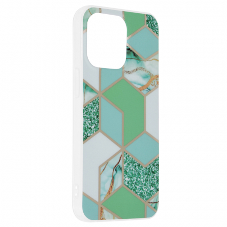 Husa iPhone 13 Pro, Techsuit Marble Series, Green Hex [1]