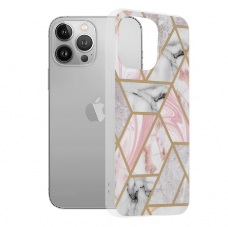 iPhone 13 Pro - Husa iPhone 13 Pro, Techsuit Marble Series, Pink Hex