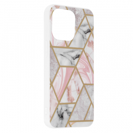 Husa iPhone 13 Pro, Techsuit Marble Series, Pink Hex [1]
