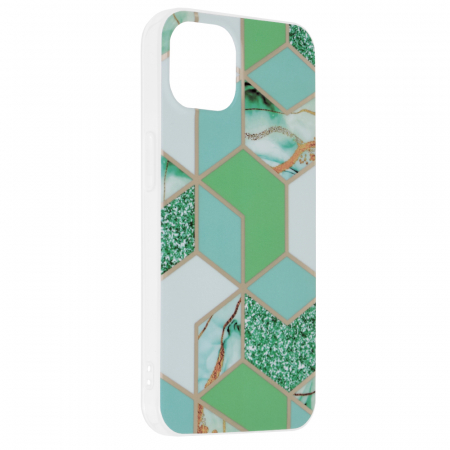 Husa iPhone 13, Techsuit Marble Series, Green Hex [1]