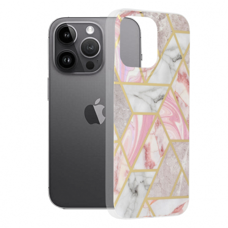 iPhone 14 Pro Max - Husa iPhone 14 Pro Max, Techsuit Marble Series, Pink Hex