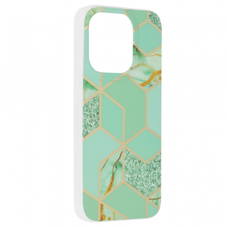 Husa iPhone 14 Pro, Techsuit Marble Series, Green Hex [1]