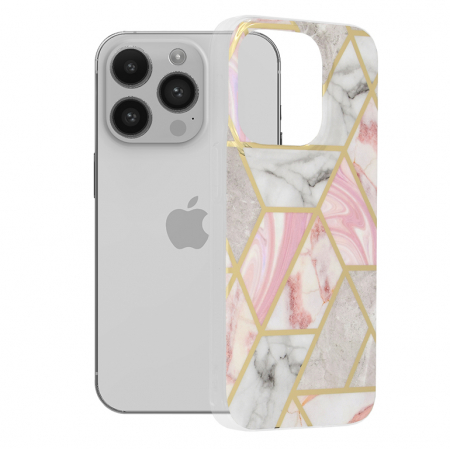 iPhone 14 Pro - Husa iPhone 14 Pro, Techsuit Marble Series, Pink Hex