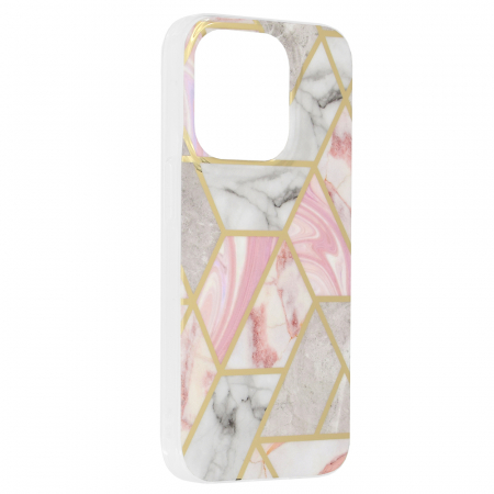 Husa iPhone 14 Pro, Techsuit Marble Series, Pink Hex [1]