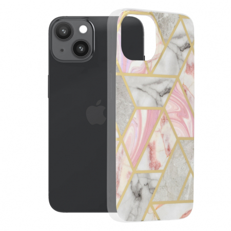 iPhone 14 - Husa iPhone 14, Techsuit Marble Series, Pink Hex