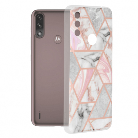 Motorola - Husa Motorola Moto E7 Power / E7i Power, Techsuit Marble Series, Pink Hex