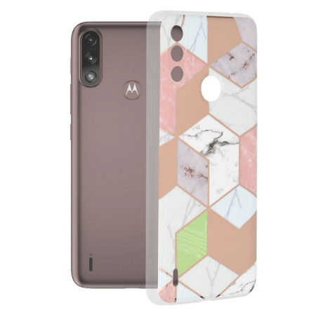 Motorola - Husa Motorola Moto E7 Power / E7i Power, Techsuit Marble Series, Purple Hex