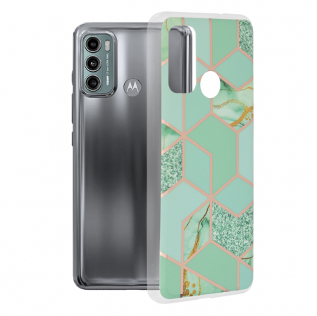 Motorola Moto G60 - Husa Motorola Moto G60, Techsuit Marble Series, Green Hex
