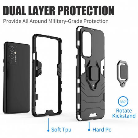 Husa OnePlus 9, Techsuit Shield Ring, Negru [4]