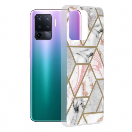 Oppo A94 - Husa OPPO Reno5 Lite / A94, Techsuit Marble Series, Pink Hex