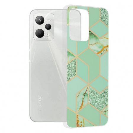 Realme - Husa Realme C35, Techsuit Marble Series, Green Hex