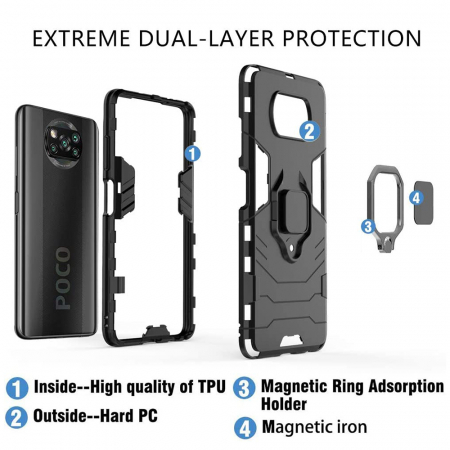Husa Xiaomi Poco X3 NFC, Techsuit Shield Ring, Negru [5]