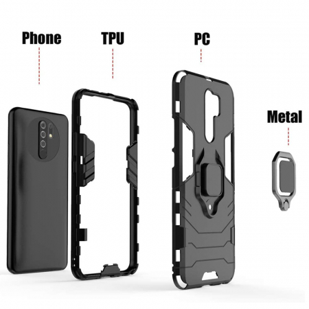 Husa Xiaomi Redmi 9, Techsuit Shield Ring, Negru [5]