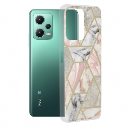 Xiaomi - Husa Xiaomi Redmi Note 12 5G, Techsuit Marble Series, Pink Hex
