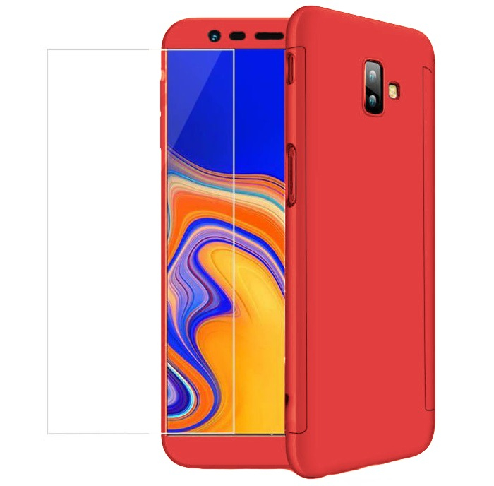 Exchange grow up Compulsion Husa Full Cover 360 + folie sticla pentru Samsung Galaxy J6 Plus (2018), Red