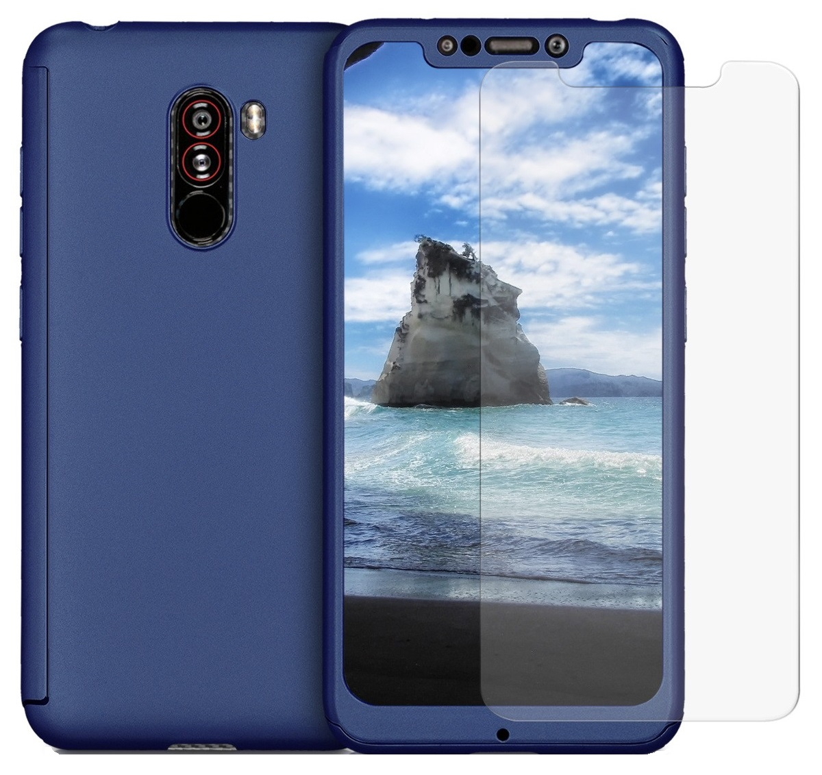 Accidental Mutton Rust Husa Full Cover 360 + folie sticla pentru Xiaomi Pocophone F1, Albastru