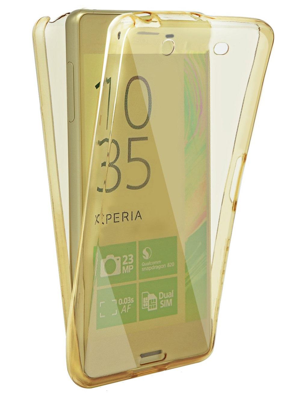 Husa Full TPU 360 + spate) pentru Sony Xperia XA, Gold transparent